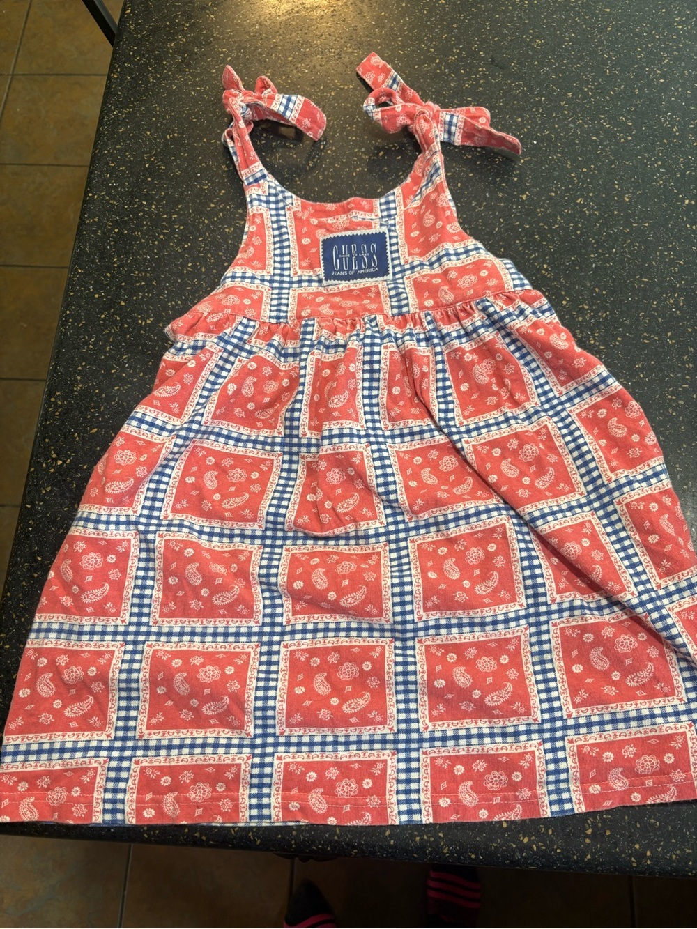 Vintage Guess Red and Blue Bandana Print Tie-Shoulder Sundress